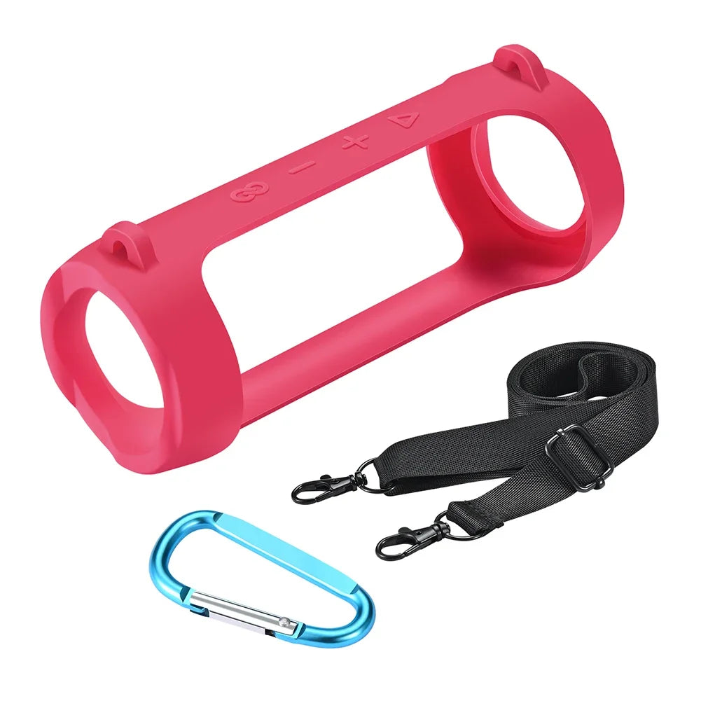 For JBL Flip 6/Flip 5 Silicone Travel Carrying Pouch with Carabiner Waterproof Portable Speaker Protective Case Adjustable Strap