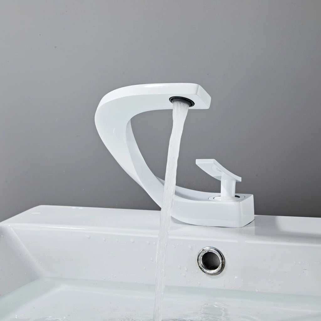 Basin Faucet  Brass Hot and Cold Wash Basin Faucet White with Gold Bathroom Basin Modern Minimalist Creative Faucet PP-12085