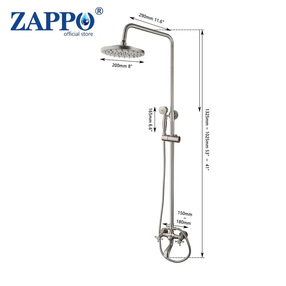 ZAPPO Antique Shower Set Wall Bathroom Bath Shower Faucet Rainfall Brass Shower System with Swivel Spout Mixer Tap Sliding Bar