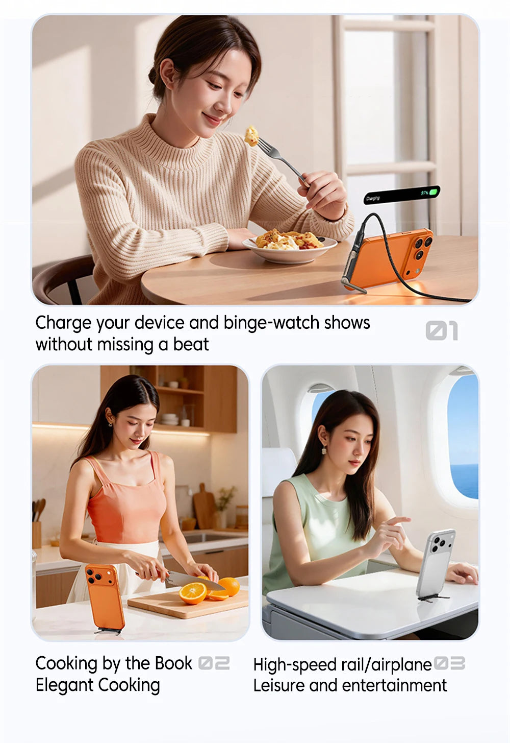 3PCS Type C Phone Charging Bracket Adapter 240W Fast Charging OTG Type-C Male to USB-C Female Converter With foldable Holder