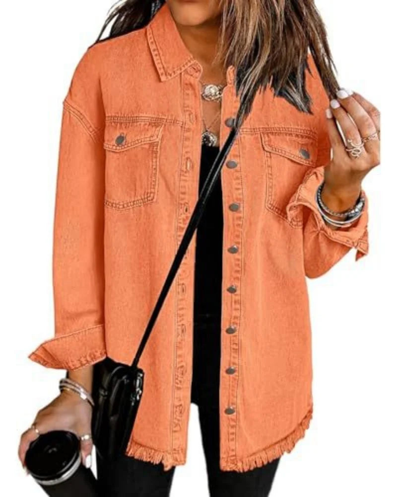 Women's Trendy Washed Denim Jacket New Spring Autumn Trimmed Edges Casual Classic Fit Jeans Jacket for Ladies