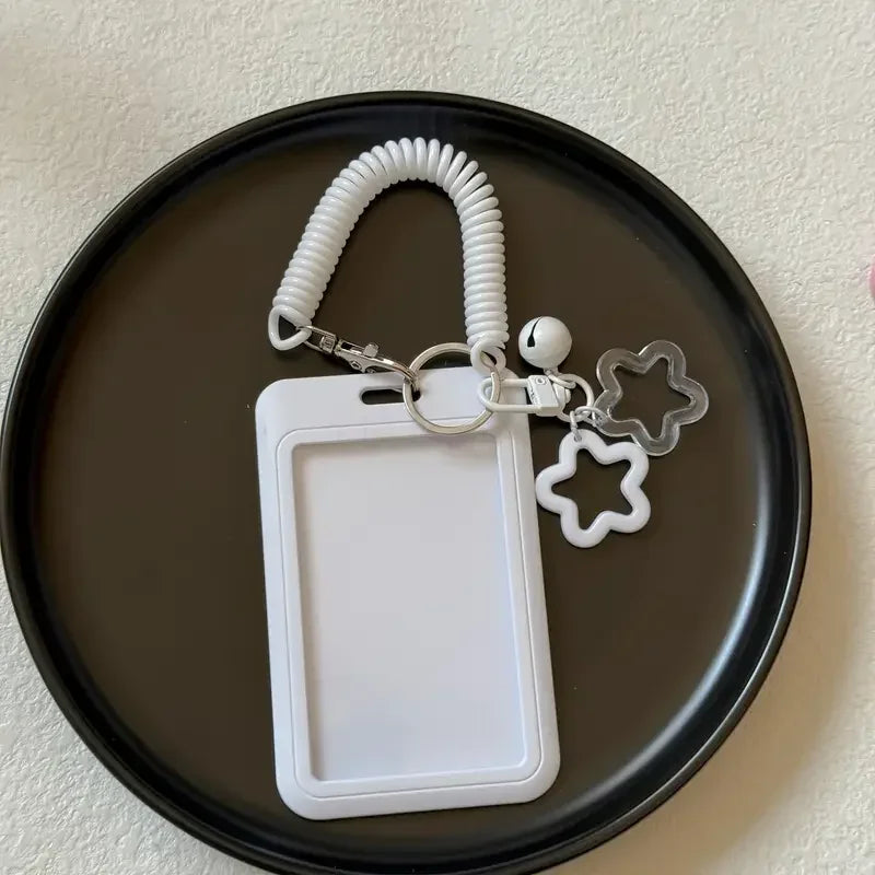 Cute Simple Protective Card Holder with Keychain Colorful Star Retractable Spring Lanyard ID Card Photo Postcard Holder Charms