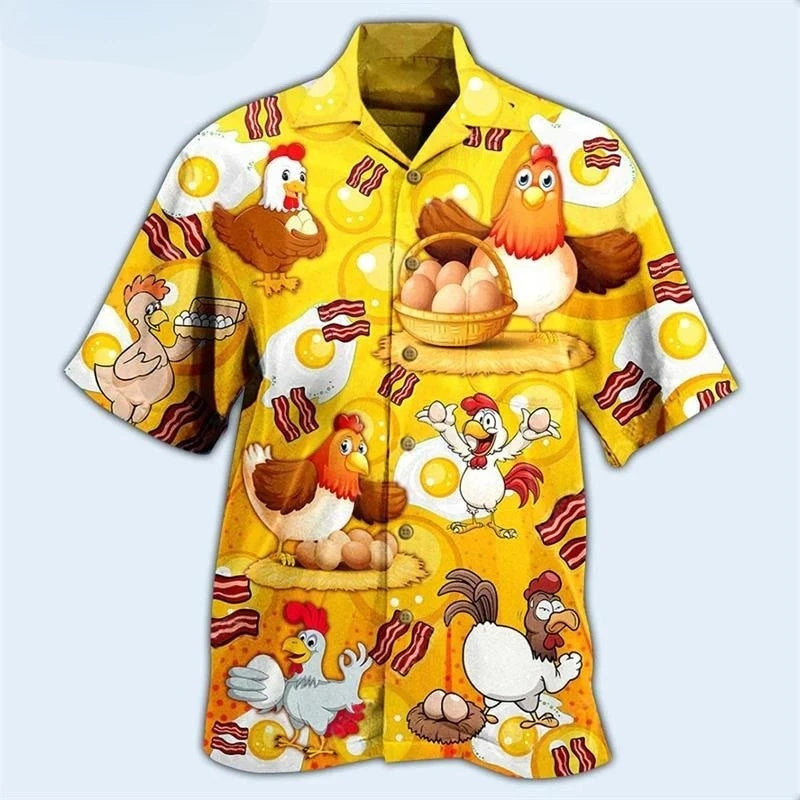 2025 Newest Breathable 3D Printed Trendy Cool Fashion Chicken Shirts Beach Hawaiian Tops Short Sleeves Summer Men's Tee Blouses