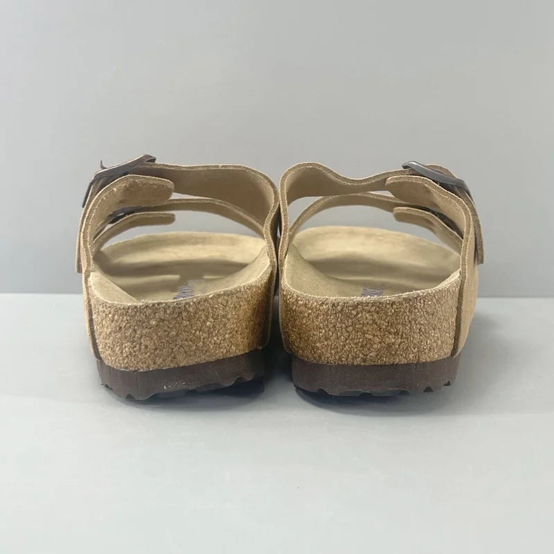 Suede Clogs for Men Women Cork Footbed Closed Toe Slides Comfort Arch Support Casual Walking Mules
