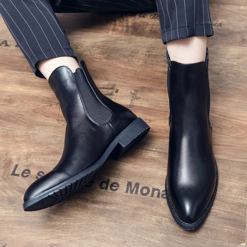 Men Fashion Chelsea Boots Black One Step Business Brand Formal Boots Waterproof Anti slip Wear resistant Size 38-48 Men Boots