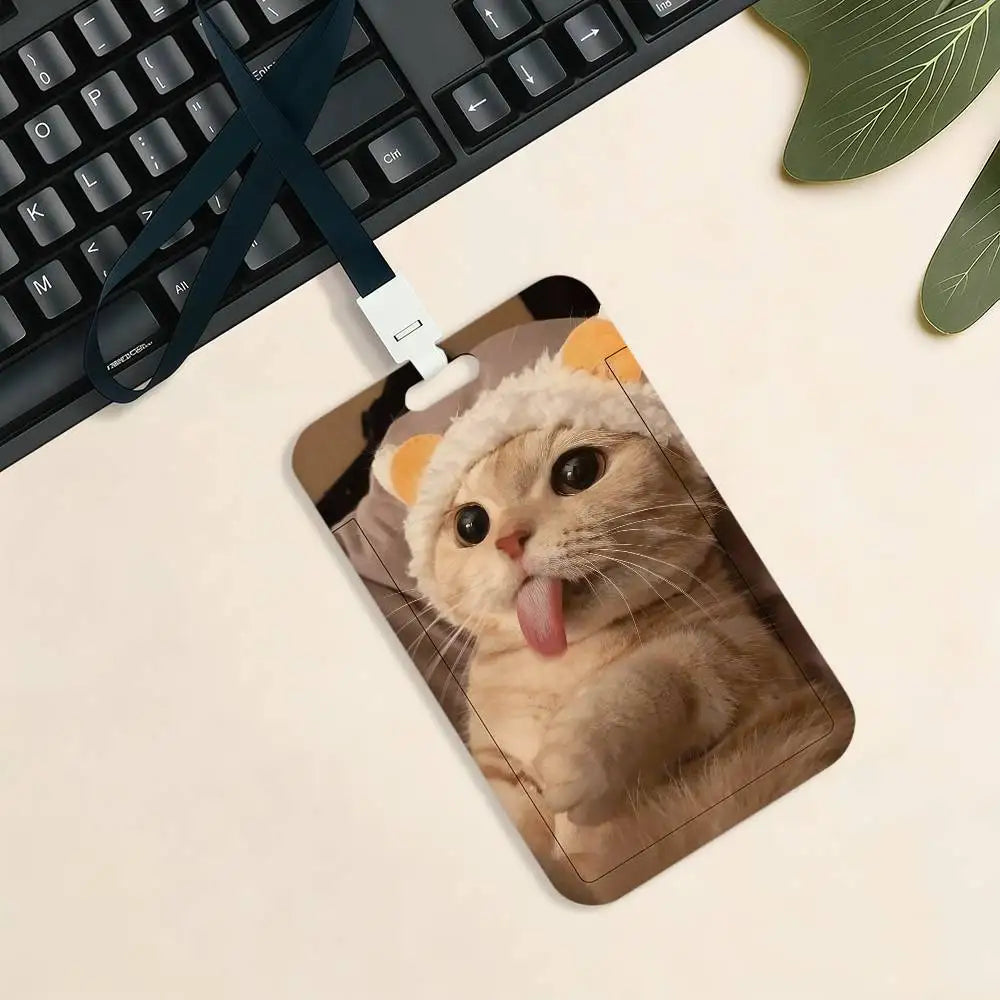 Kitty Cute Cat Meme Funny Card Holder Cardcase Bank Credit Student ID Subway Work Permit Badge Holder Door Card