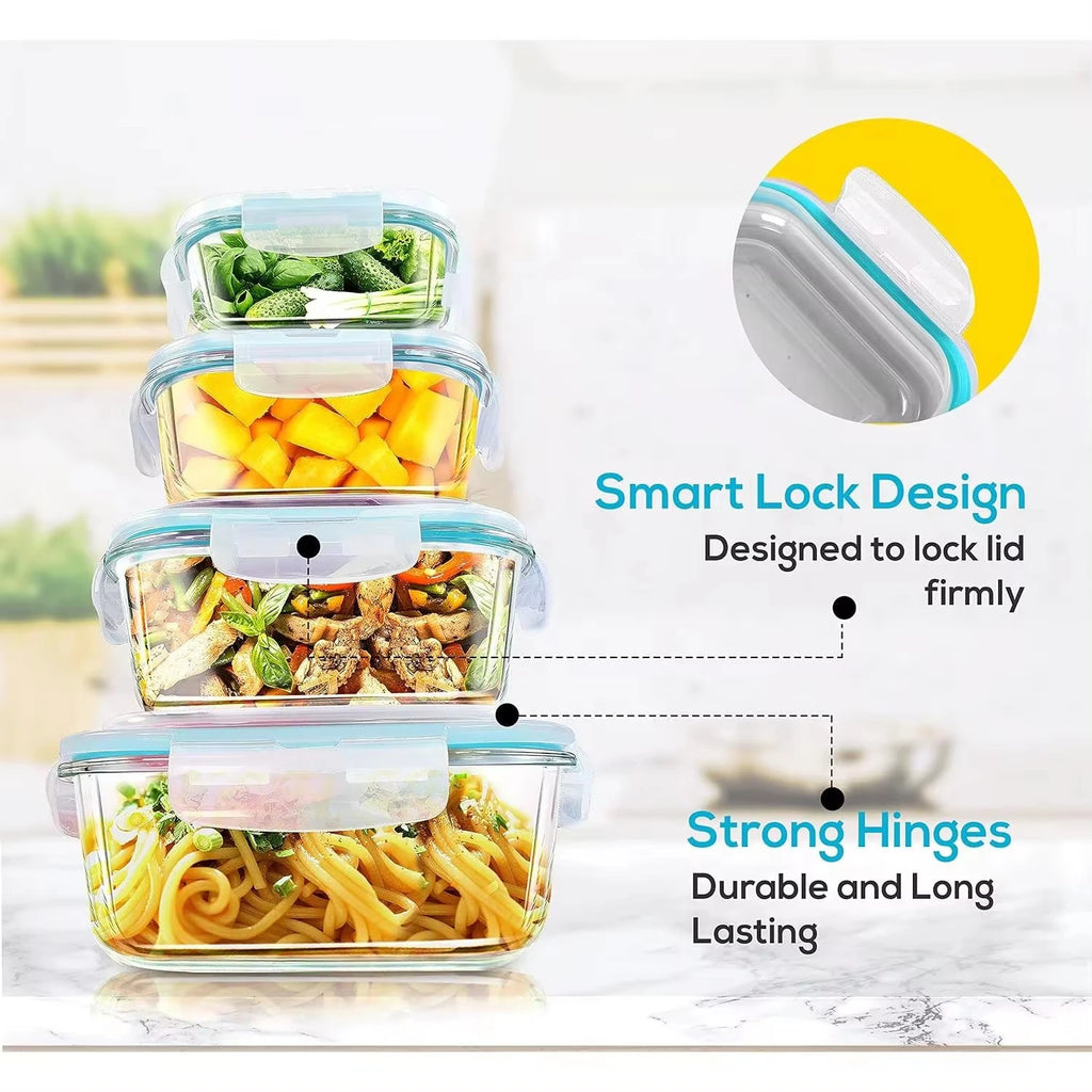 4 Pieces Rectangular Borosilicate, Microwave-Safe Rectangular Container, Microwave Safe Borosilicate Glass Containers,Available in 200ml, 370ml, 640ml, and 1000ml