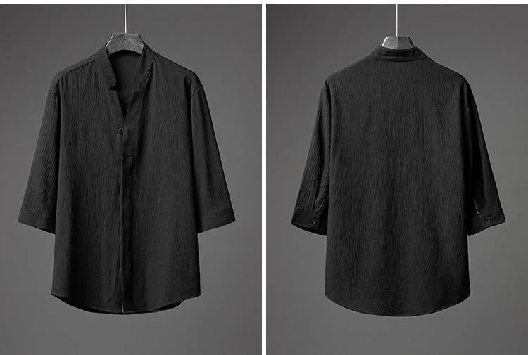 2026 Men's Two Piece Pant Sets Spring Summer Short Sleeve Shirt And Pants Outfits For Men Solid Cotton Linen Clothing Sets Male