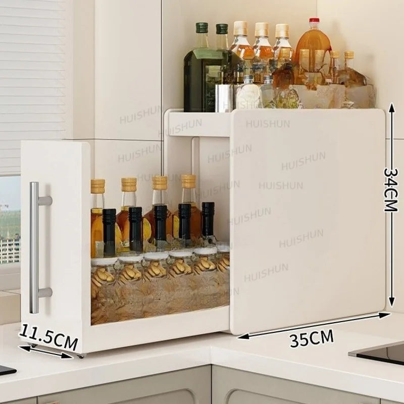 Multifunctional Dustproof Pull Out Cabinet Spice Rack Condiment Storage Organizer For Kitchen Countertop