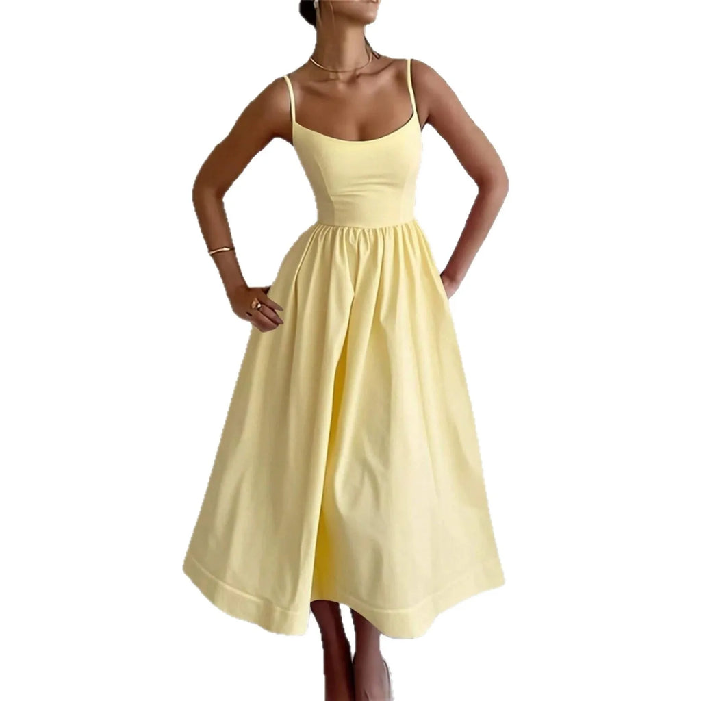 A Line High Waist Dress with Geometric Pattern No Closure Japanese Korean Casual Slim Fit Midi Length Women Summer Dress