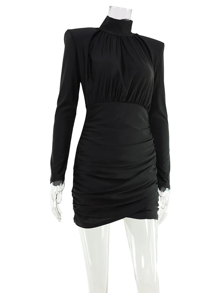 Solid Dresses For Women Fashion Sexy Streetwear Long Sleeves Turtleneck Sheath Mini Vestidos Robes Female Slim Fit Partywear