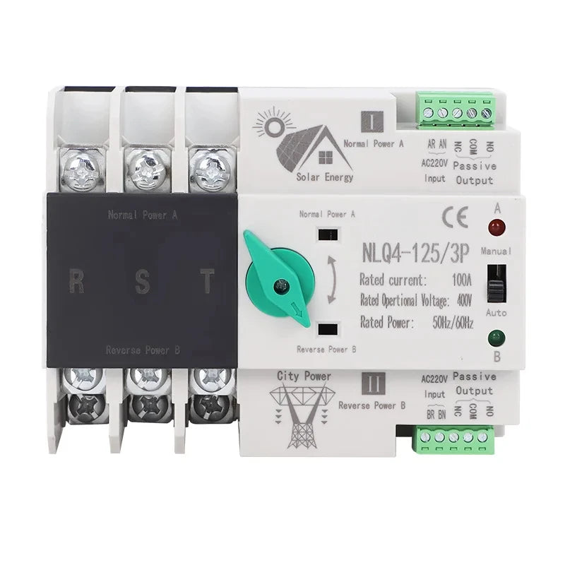 Solar ATS Transfer Switch 230V Uninterrupted Power For PV Inverters 2P 125A Dual Power Automatic Changeover For Home Solar