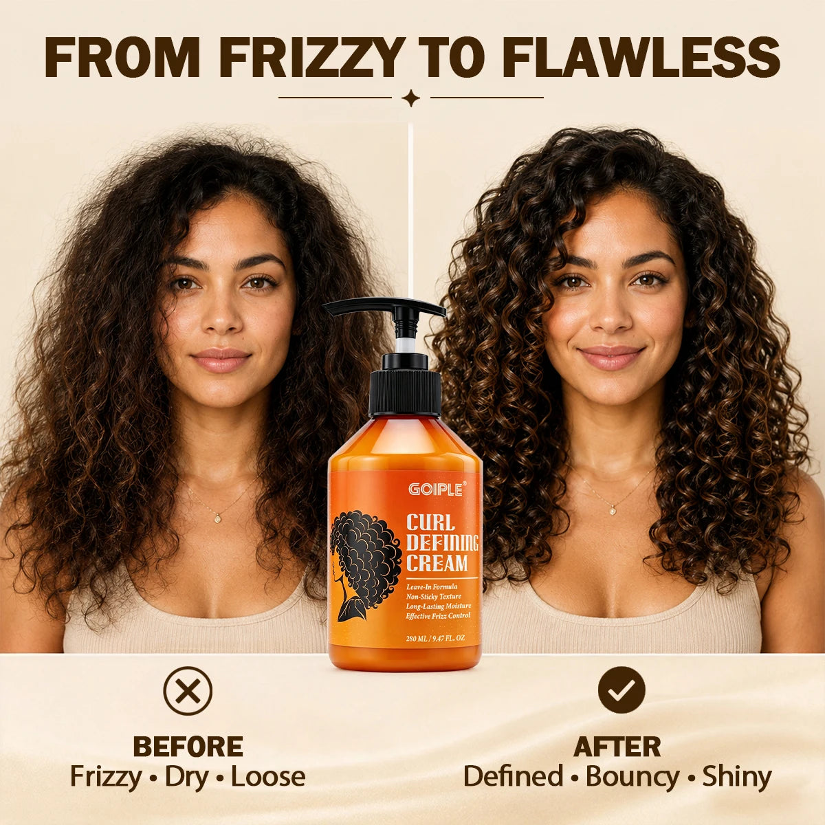 280ml Curl Defining Cream Curling Cream,Define, 48HR All Day  Definition,Moisturize & Hydrate Curls for Bouncy, Shiny Hairstyles