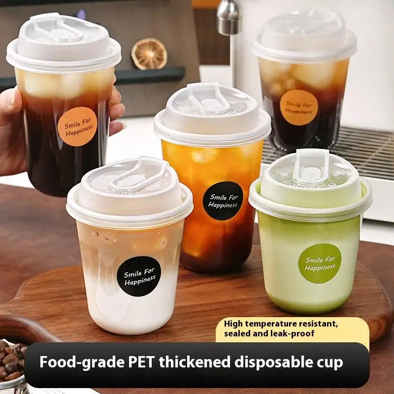 10pcs Transparent Coffee Cups With Lids U-shaped Disposable Cups For Hot Drink Milk Tea Takeaway Beverage Cups B.H