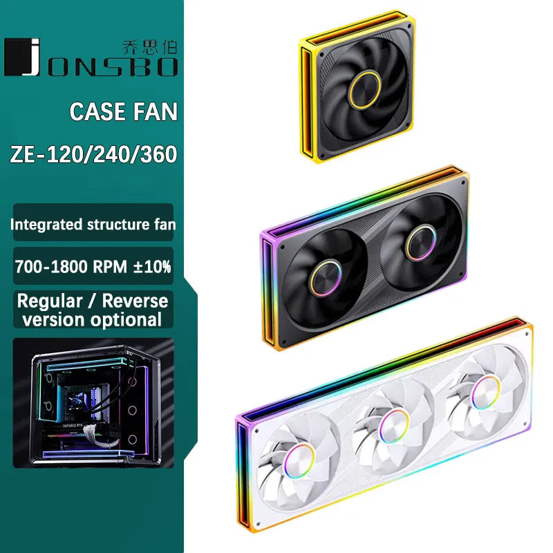 JONSBO ZE-120/240/360 120mm ARGB Case Fan, Infinity Mirror RGB, PWM Fan, MB Sync, Aluminum CD Pattern Hub Badge