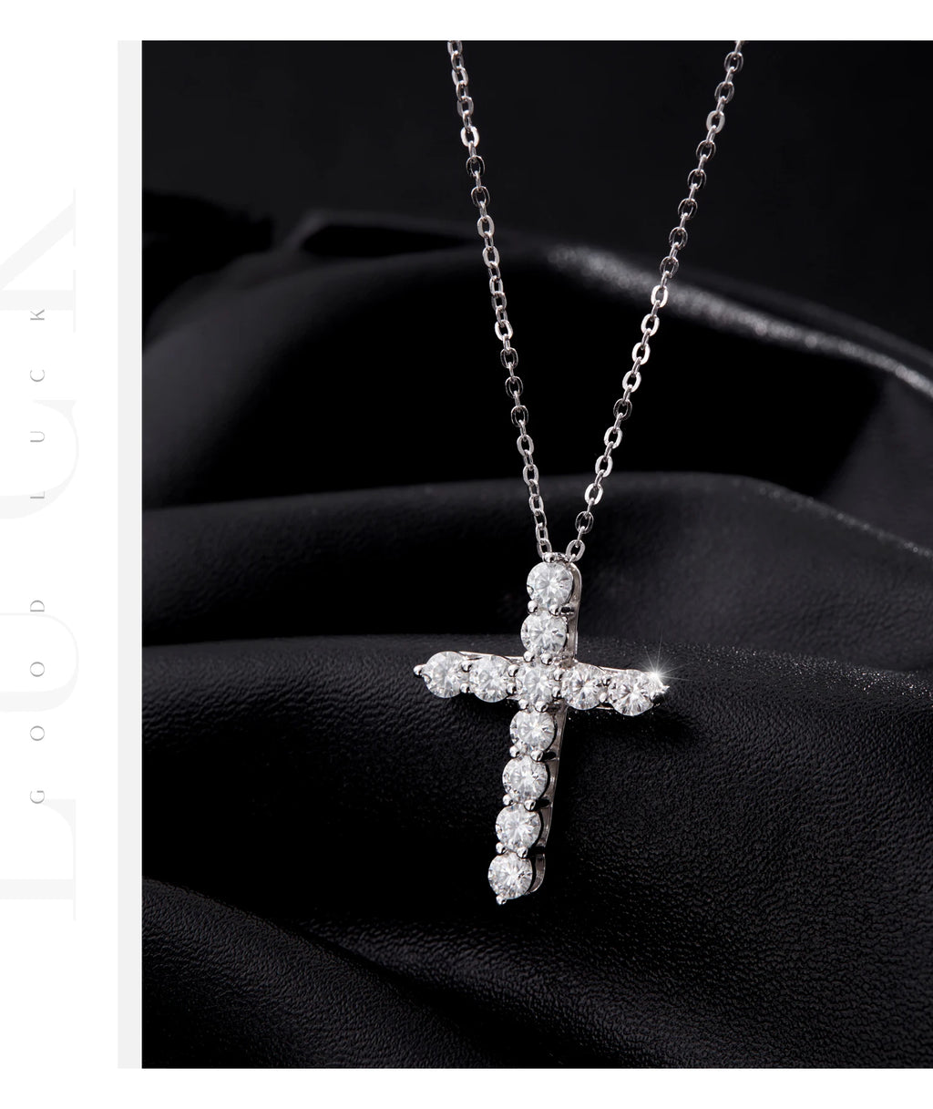 MODIAN D Color Moissanite Necklace 925 Sterling Silver Exquisite Cross Link Chain Pendant Necklace For Women Fine Jewelry Gift