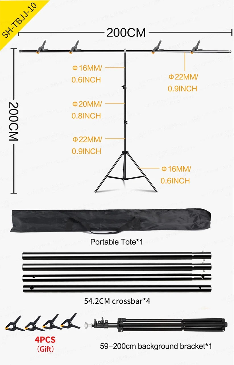 T-shaped Background Photography Backdrop Stand Adjustable Support System Photo Studio for Non-Woven Muslin Backdrops With Clip