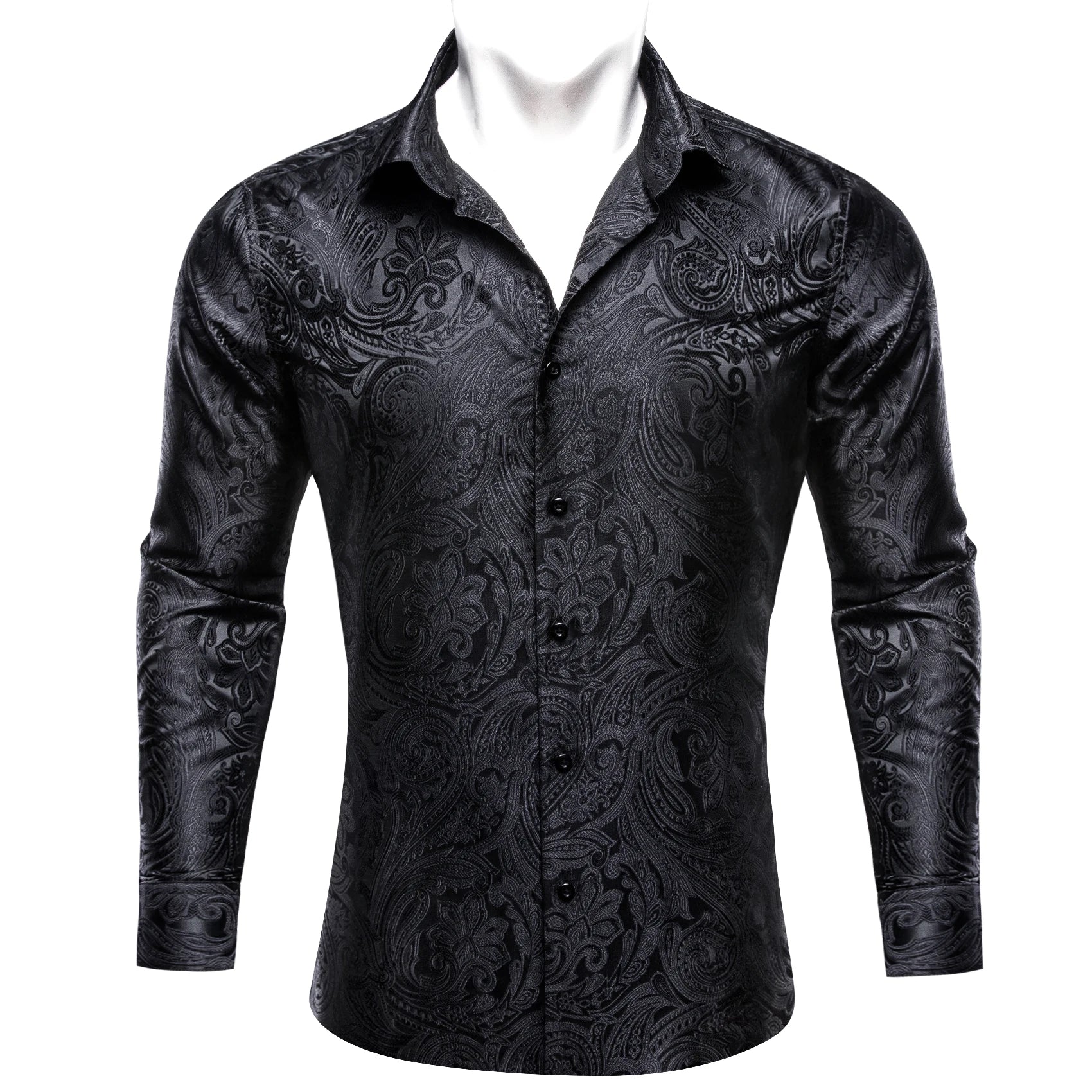 Barry.Wang Luxury Silk Mens Shirts Jacquard Floral Long Sleeve Formal Casual Breathable Male Blouses Wedding Business Prom Gift