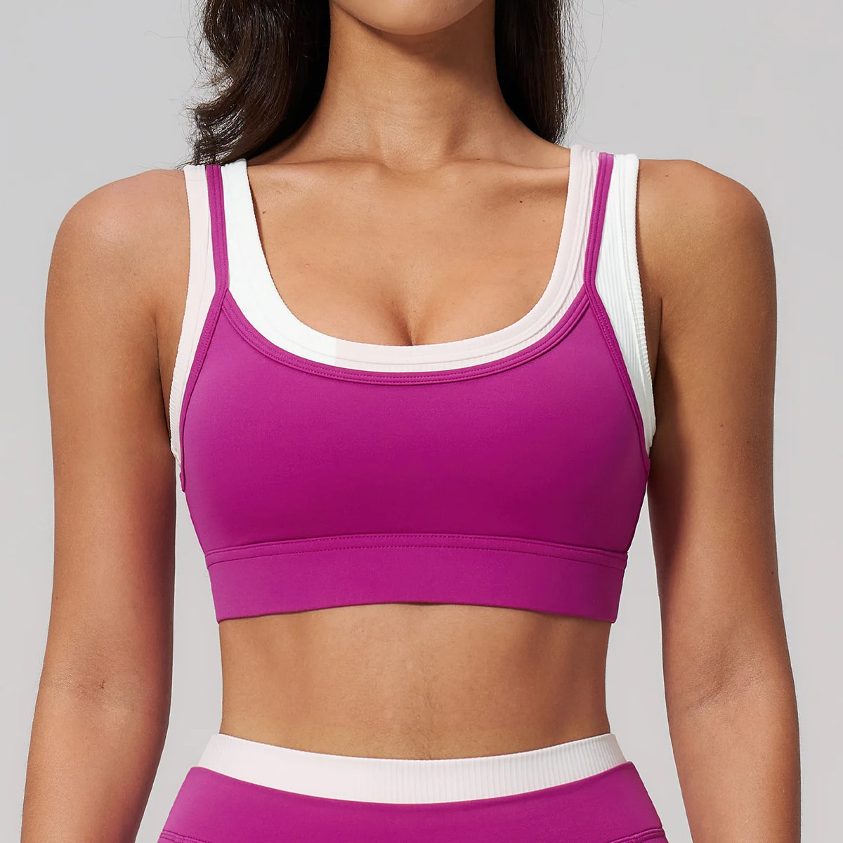Custom LOGO Women's Naked Fake Two-piece Sports Vest Threaded Contrast Yoga Bra Running Fitness Clothing Top