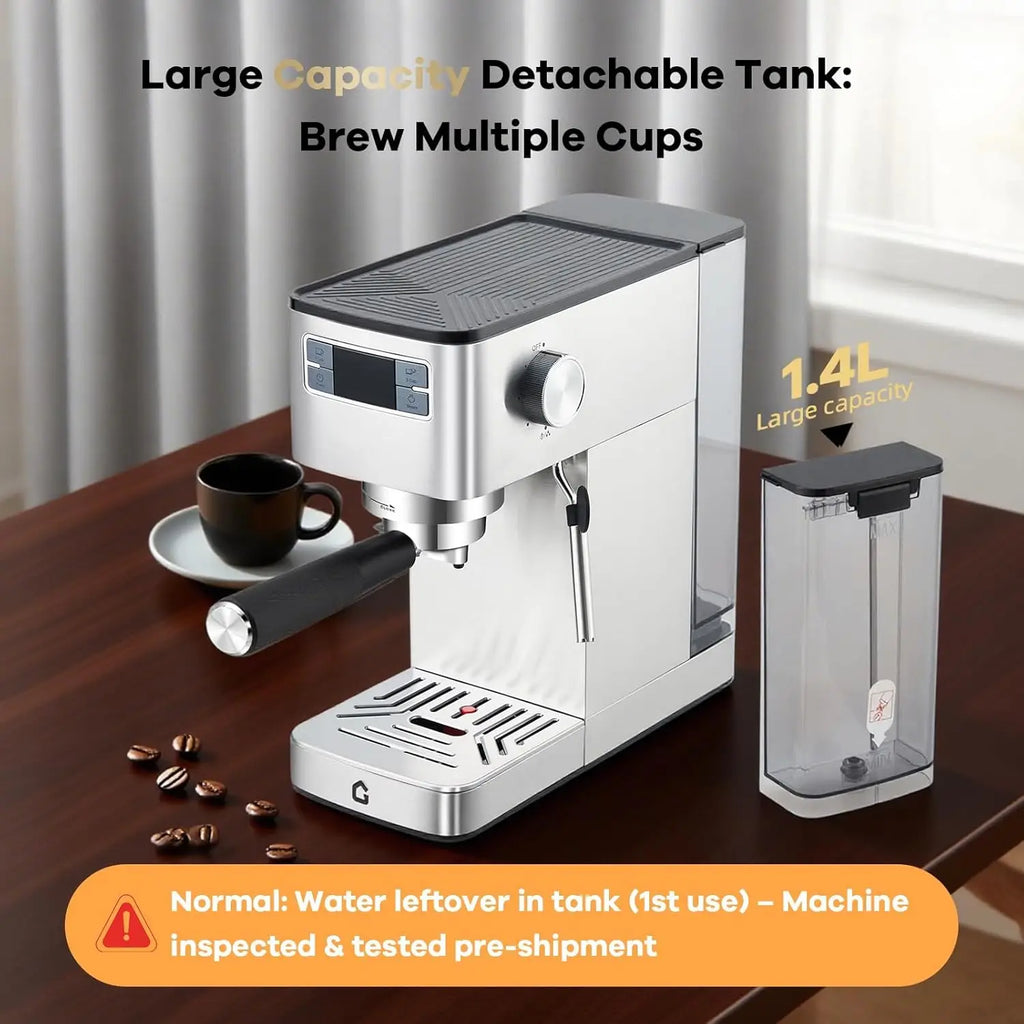 20 Bar Espresso Machine Stainless Steel With Steam Milk Frother Compact Home Barista Coffee Maker For Latte Cappuccino Moka