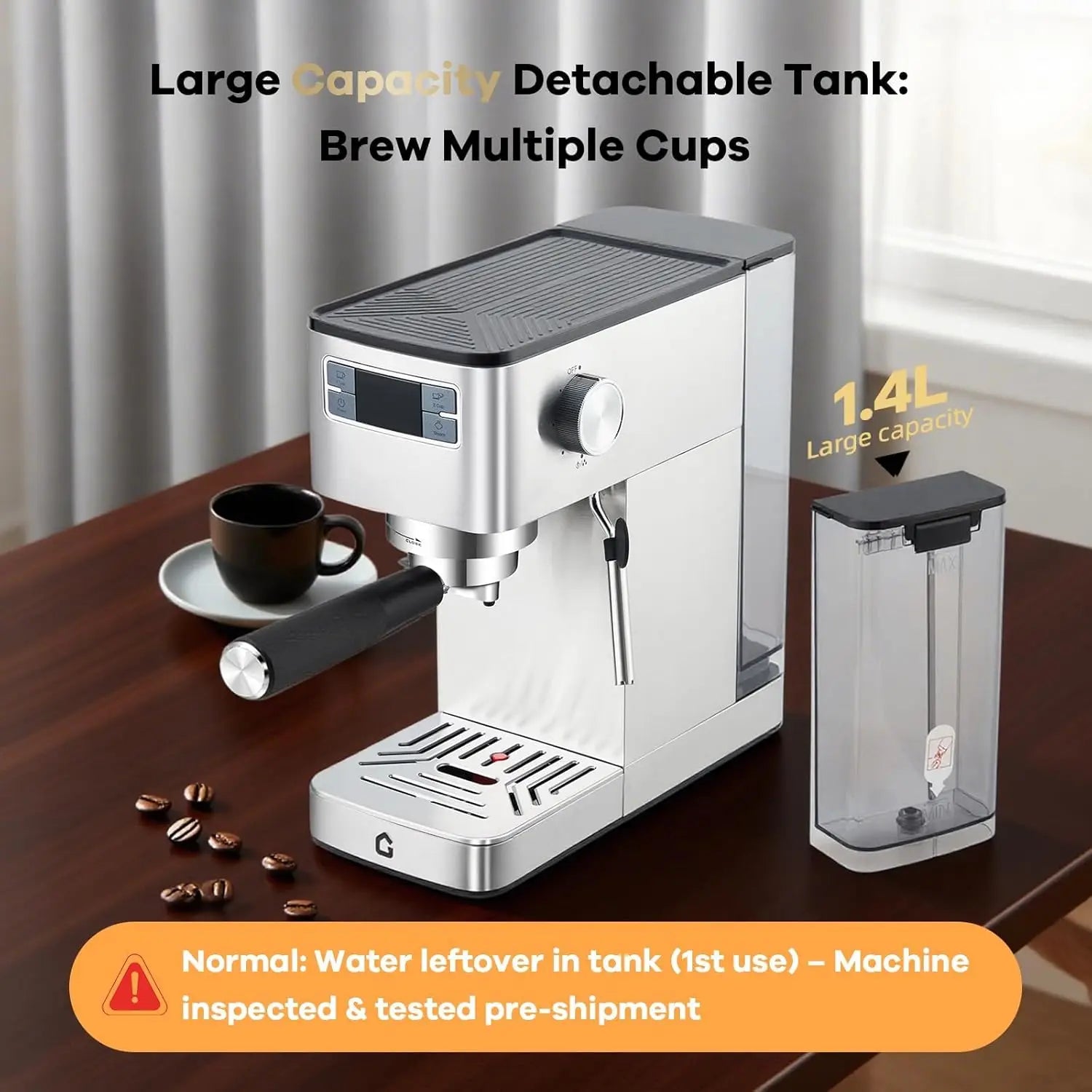 20 Bar Espresso Machine Stainless Steel With Steam Milk Frother Compact Home Barista Coffee Maker For Latte Cappuccino Moka
