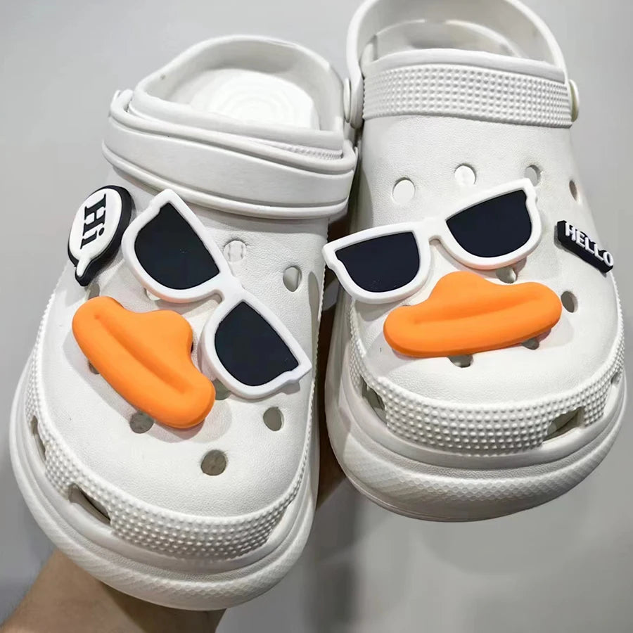 6Pcs Set Funny Face PVC Sausage Mouth Charms for Clogs Summer Sandals Buckle DIY Gift Shoes Accessories Cartoon Cute