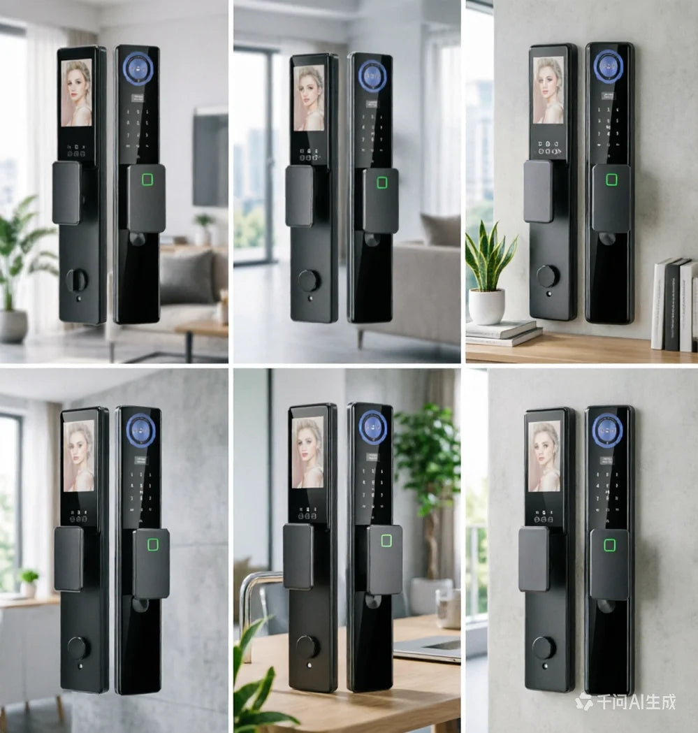 Smart Door Lock 3D Facial Recognition Fingerprint Password IC Card Key Access WiFi Remote Control HD Wide Angle Camera App