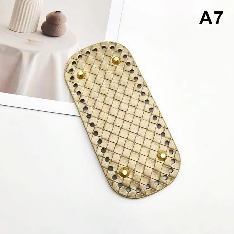 Handmade Leather Bag Bottom 18x8cm Woven Pattern DIY Accessories for Knitting Crochet Purse Making
