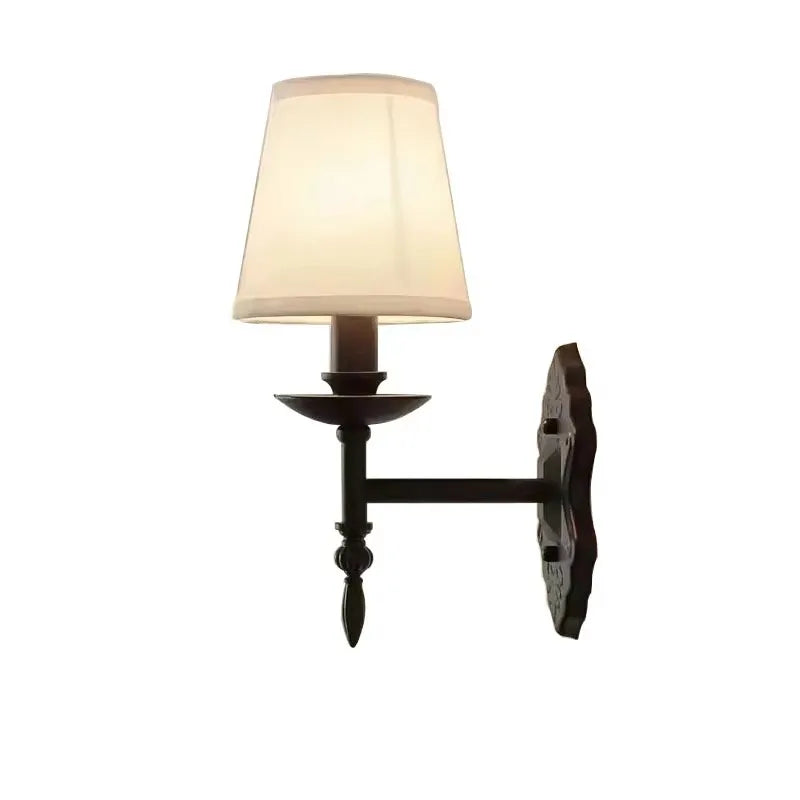 American Black Iron Wall Lamp Retro Living Room Bedroom Bedside Hotel European Countryside Study E14 Fabric Wall Light Sconce