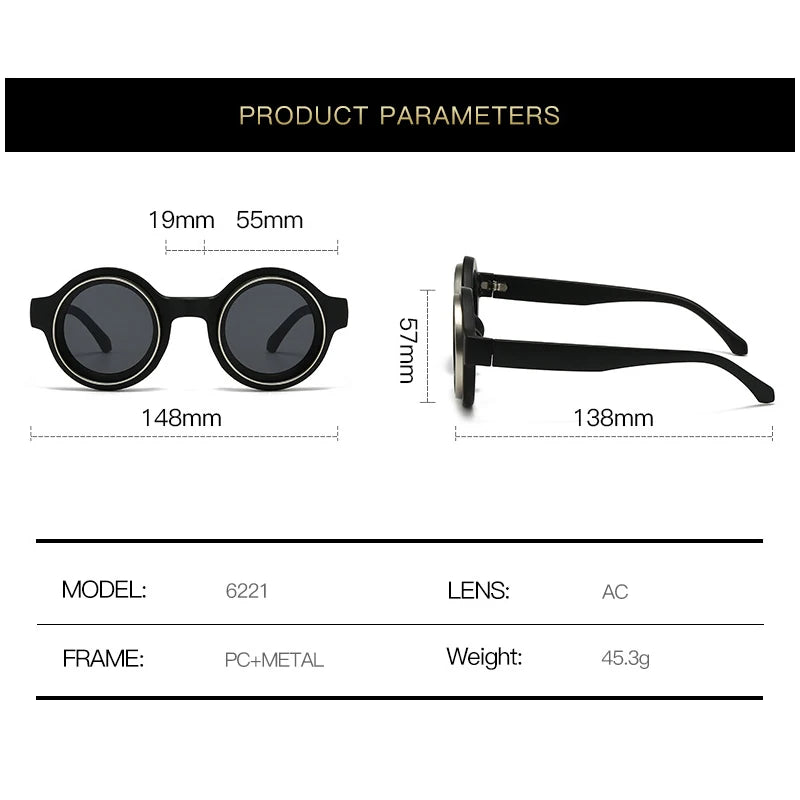 Men Sunglasses Fashion Retro Round Sun Glasses Classic Trendy Circular Outdoor Photography Accessory Eyewear UV400 Eyeglasses