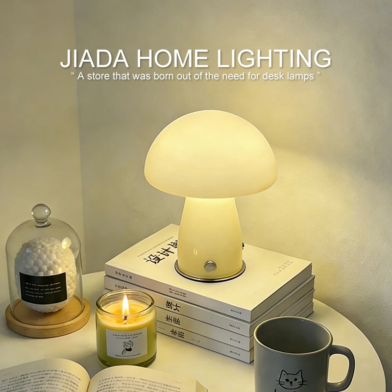 Forest Shade Glass Mushroom Table Lamp Nordic Bauhaus Ins Cream Style Girly Living Room Bedroom Bedside Ornament Ambient Night