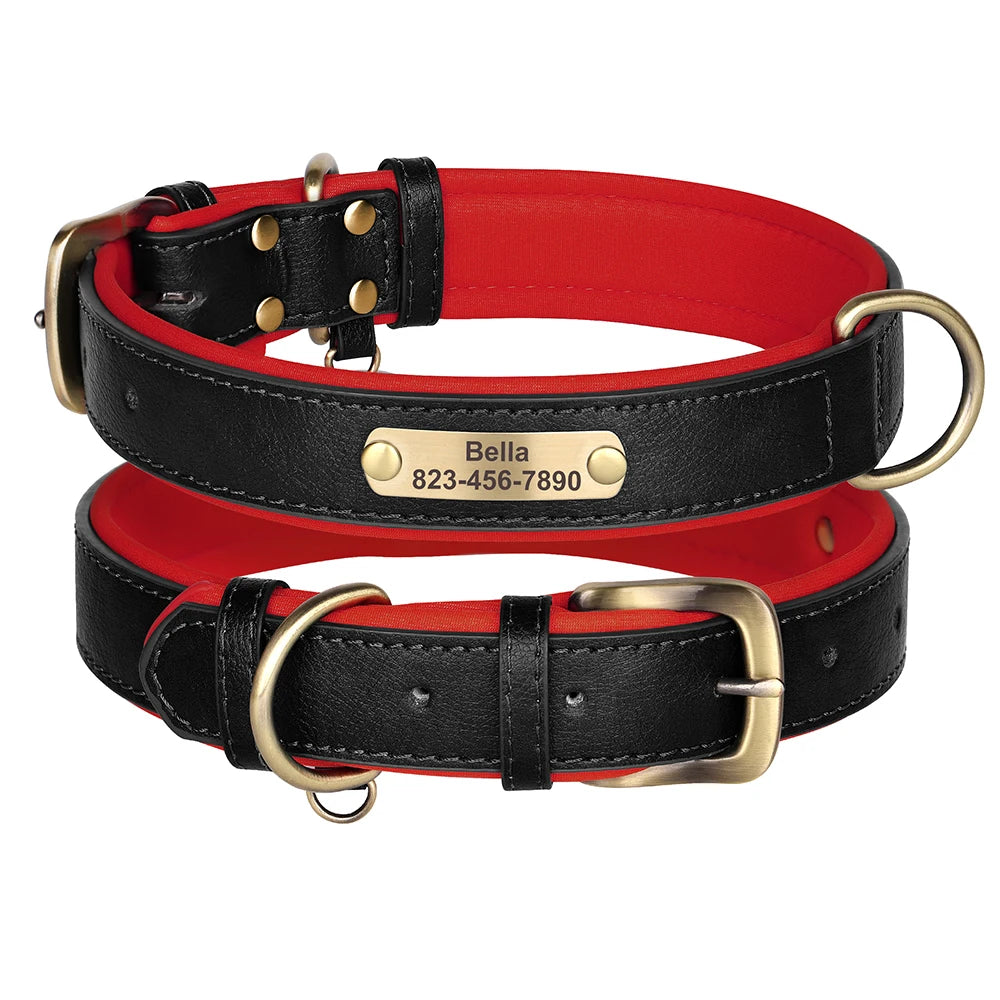 Free Custom Dog Collar Soft Padded Dogs Collars Personalized PU Leather Pet Necklace Adjustable for Small Medium Large Dogs Pug