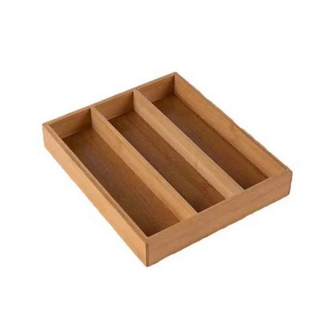 3-grid Bamboo Kitchen Drawer Organizer Knife Box Bamboo Cutlery Storage Box   Divided Storage Box for Tabletop and Drawer