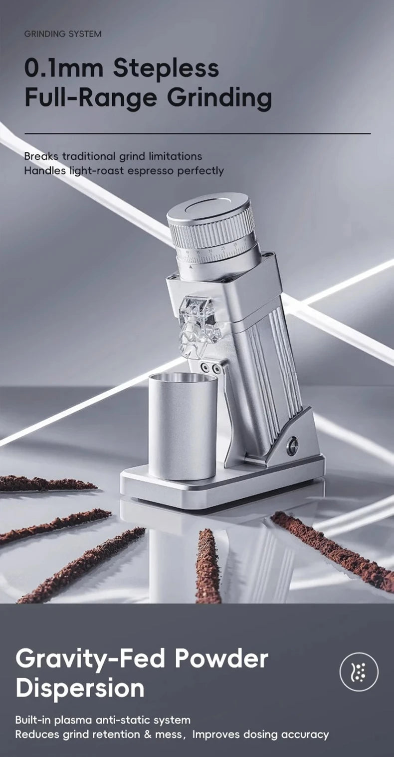 Electric Coffee Grinder 55MM Espresso Cone Burr Stepless Fineness Adjustment Brew Bean Grinder Black White
