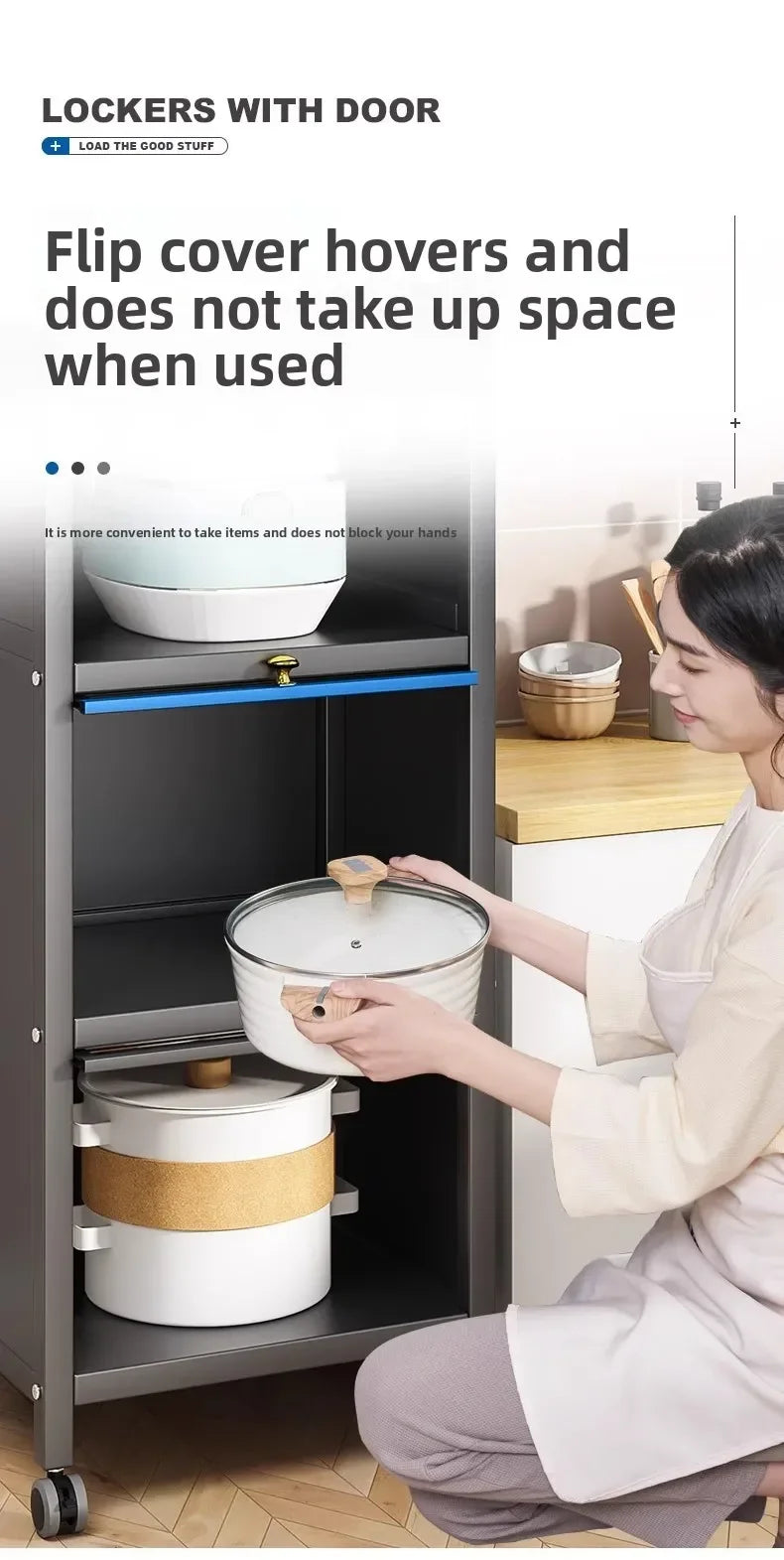Multi-functional Kitchen Shelf Floor-to-ceiling Shelf Locker Microwave Pot Oven Cabinet Storage Rack with Cabinet Door