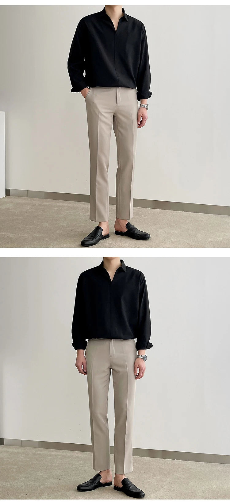 New Korean V Neck Men Shirts Luxury Casual Drooping Style Slim Solid Color Long Sleeve Pullover Blouse High Quality Autumn Tops