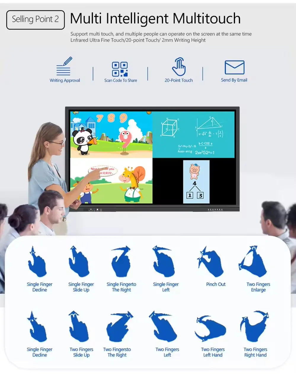 55 65 75 86 98 Inch Led Display Meeting Room Electronic Digital Interactive Smart Whiteboard Smart Board Interactive Whiteboard