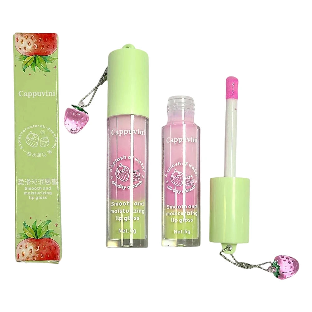 Strawberry Gradient Lip Gloss Hydrating Glass Water Shine Plumping Lip Oil Non-sticky Clear Pink Juicy Lip Tint Daily Lip Makeup