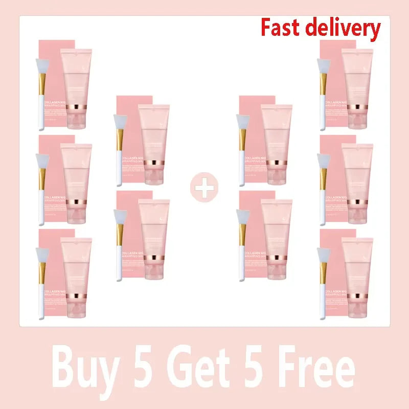 Collagen Overnight Wrapping Peel Off Facial Mask, Korean Collagen Night Wrapping Mask Deeply Hydrates Night Care Mask Cream 75ml
