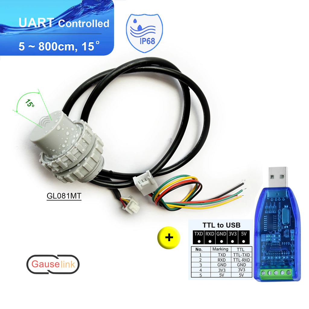 Underwater Submarine Ultrasonic Sensor Module Probe for Distance Measurement Obstacle Avoidance IP68 UART/RS485 Range 600cm
