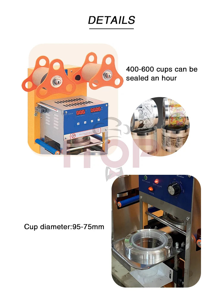Automatic 400-600 Cups Per Hour Bubble Tea Cup Sealer Machine  Digital Full Drink Disposable Cup Sealer Making Machine