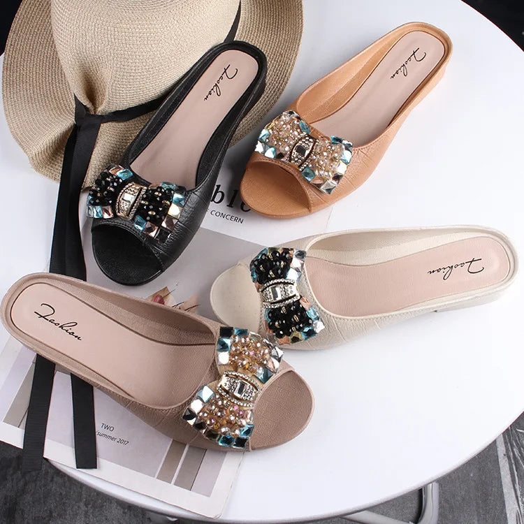 Summer Women Square Buckle Open-Toe Slippers Single Strap Flat Sandals Lady Solid Color Outdoor Beach Shoes Adult Casual Sandals