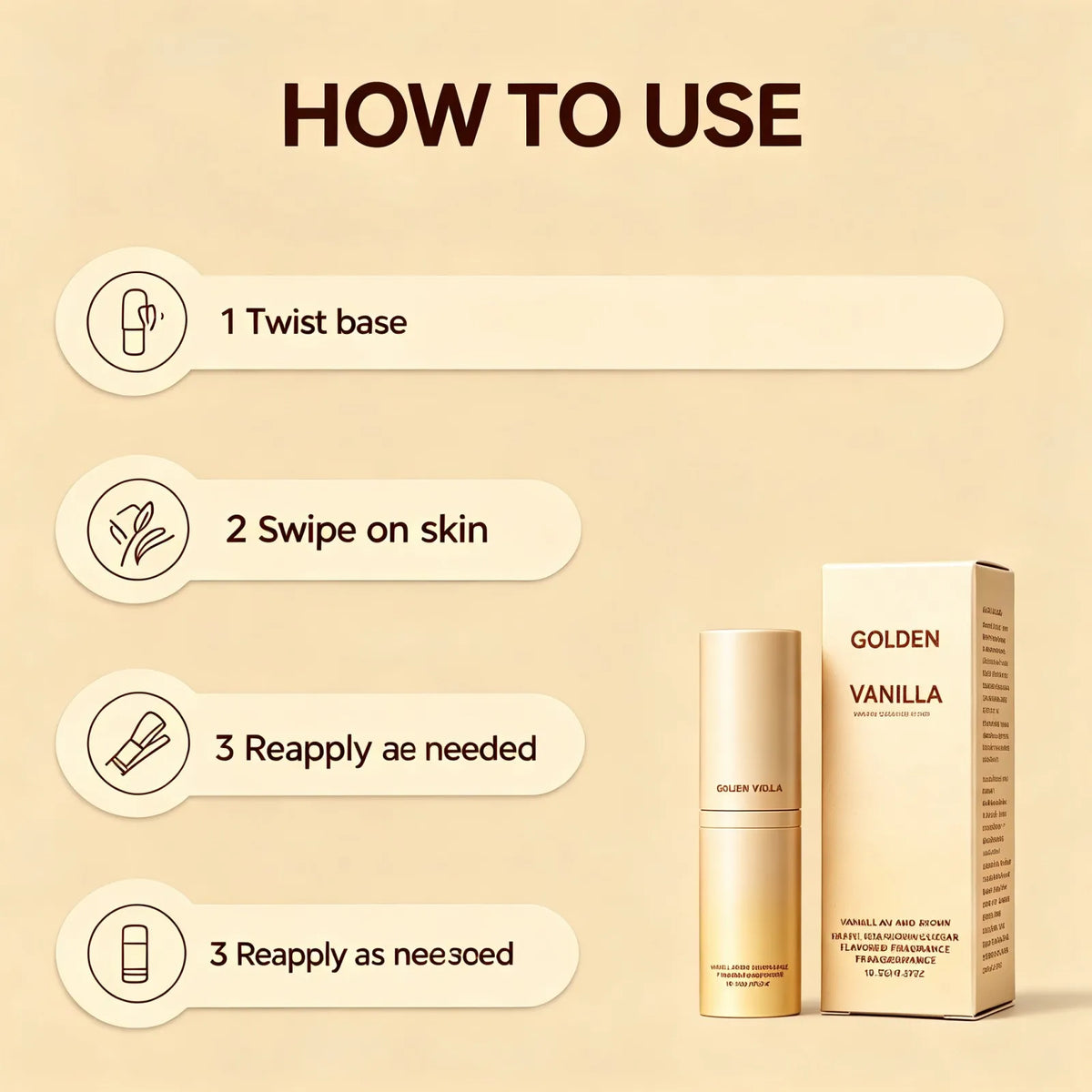 Golden Vanilla Perfume Stick Solid Fragrance Balm Plant Extract Moisturizing Skin Portable Long Lasting Pocket Scent 10g