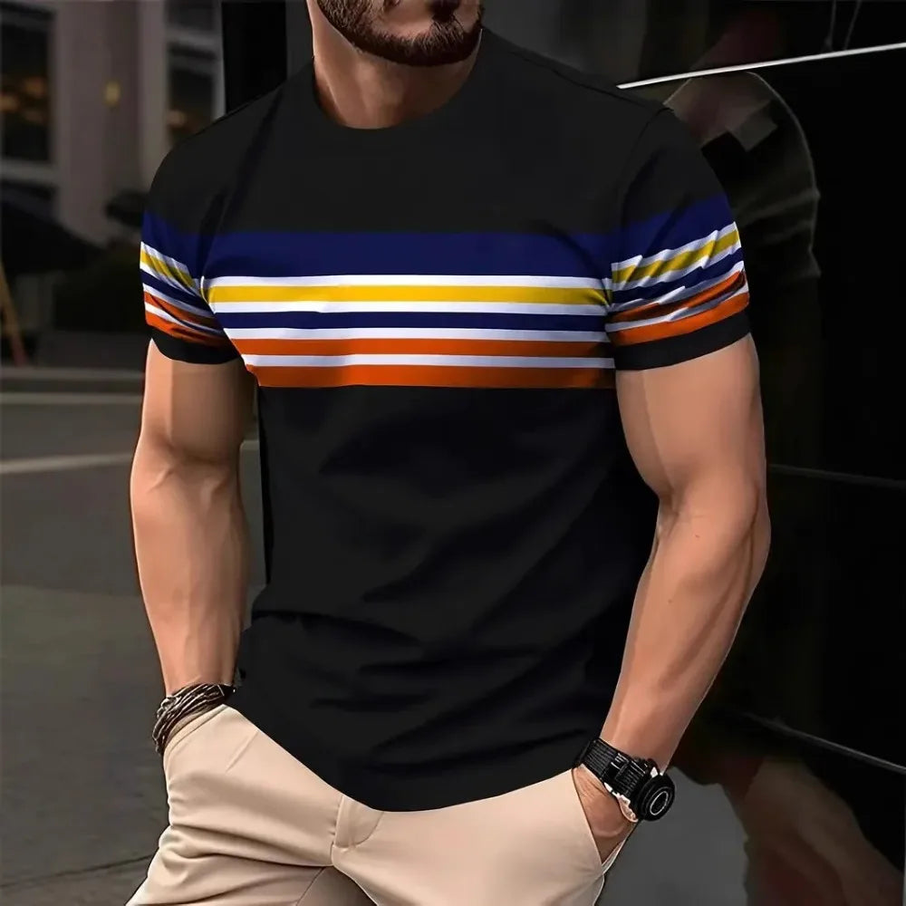 Striped 3D Print Quick-Dry Breathable Men Sport TShirt - Outdoor Leisure Fitness Harajuku Fashion Round-neck Short-Sleeved Shirt