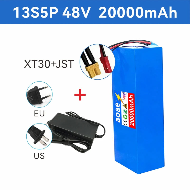 48V Electric Scooter Battery 13S5P 20Ah 18650 Grade-A Cells 2000W Built-in BMS XT60 JST High Capacity Long Range Safe & Durable