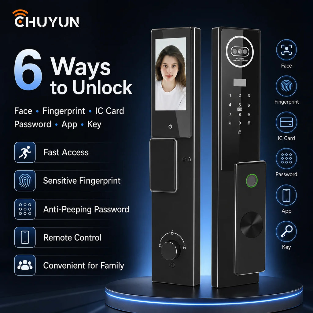 Tuya Smart WiFi Door Lock with Face Recognition Fingerprint Password IC Card Digital Keyless Entry
