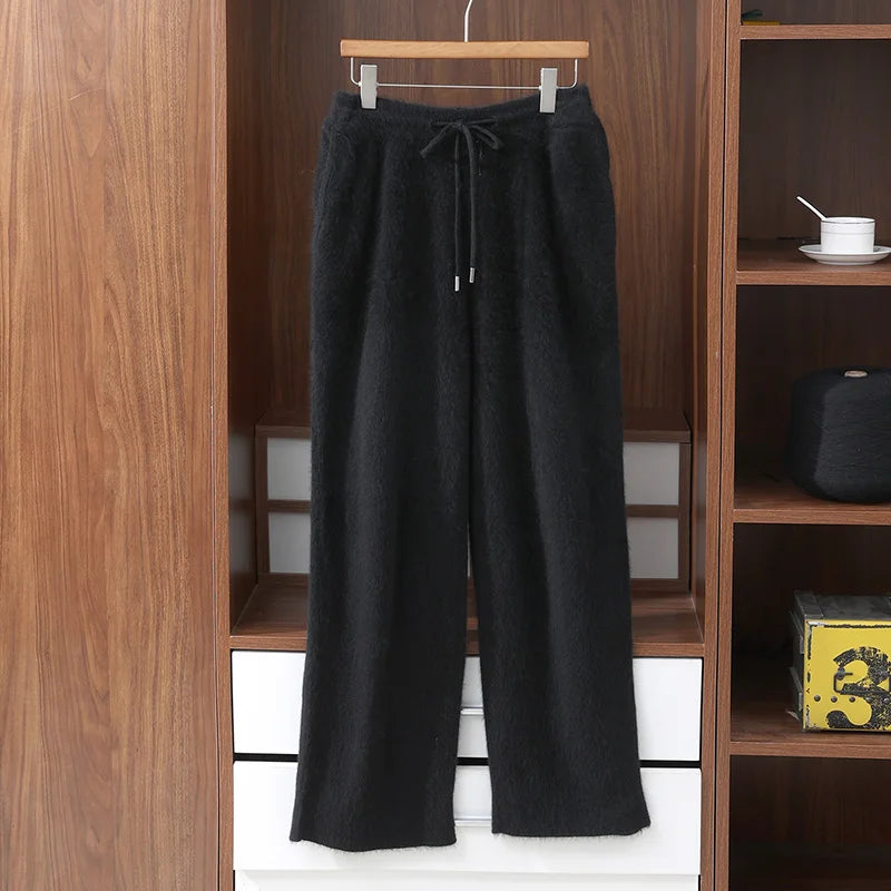 100% Mink Cashmere Pants Autumn Winter New Men' Elastic Waist Cashmere Pants Youth High-End Warm Outside Leggings Thick Casual