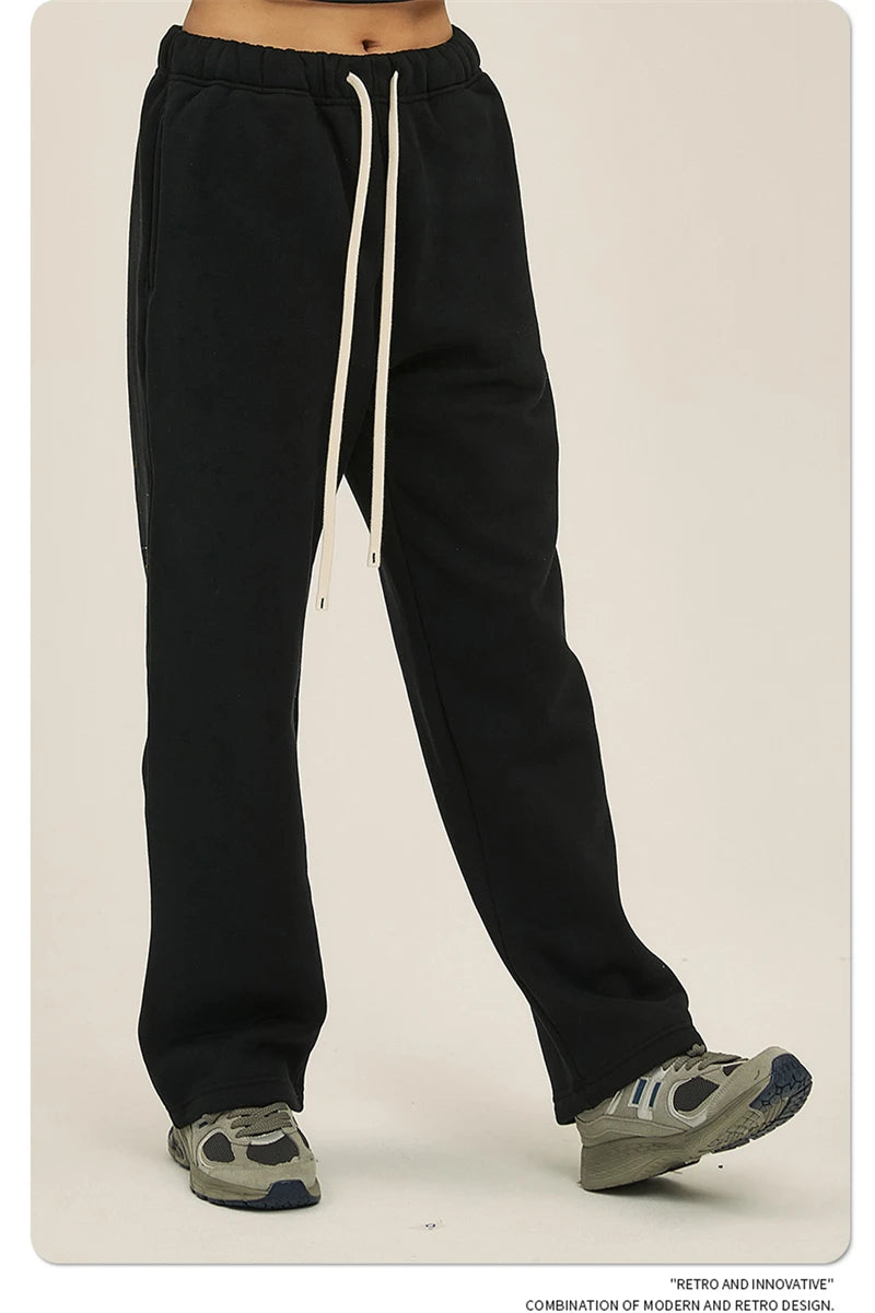 ZODF 2025 Men Casual Winter 350sm Fleece Pants Unisex Loose Soft Comfortable Sport Solid Straight Trousers HY0643