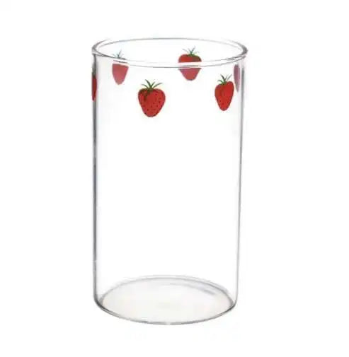 300ml 10oz High borosilicate Nana Cute Strawberry Water Milk Drinking Glasses Cup With Straw