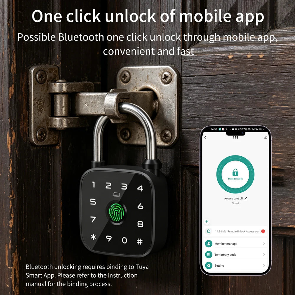 IP67 Smart Padlock Support Tuya App Fingerprint Password RFID Card Key Unlock Type-C Charging Multi-function Anti-theft Lock